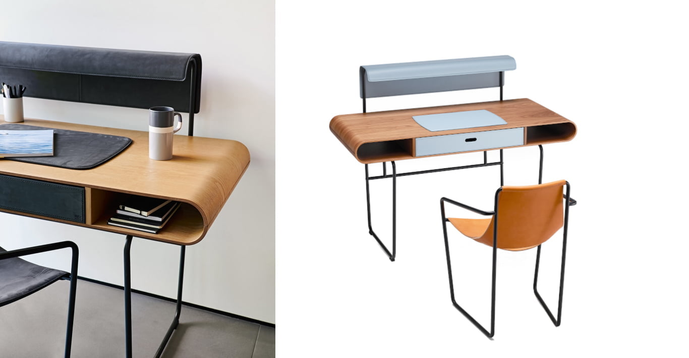nowoczesne biurko ze skórzanymi elementami