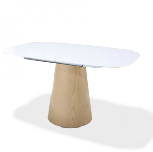 Elegancki rozkładany stół Tribeace z podstawą imitującą drewno