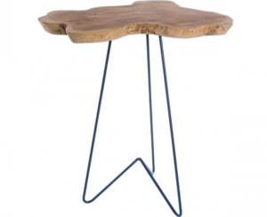 Drewniany stolik Savanna 40X40cm z niebieską podstawą